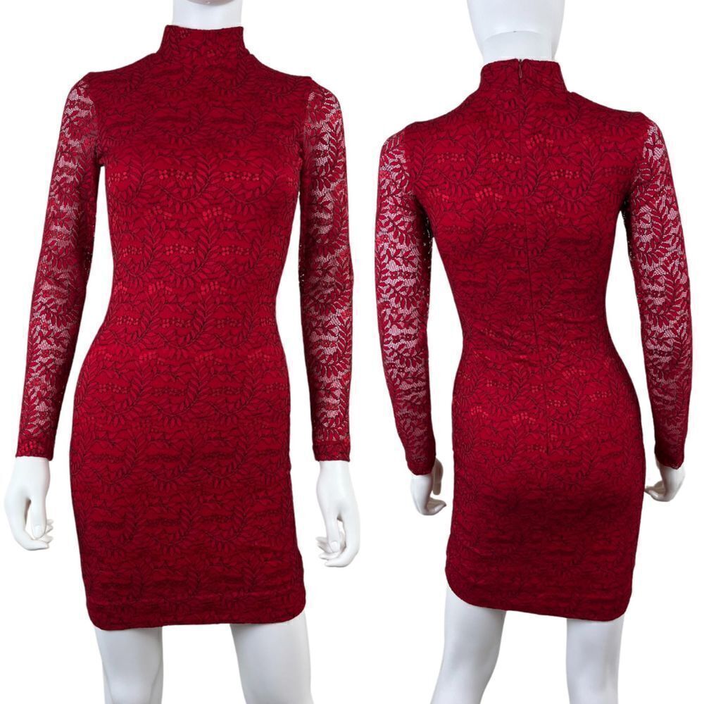 Dress the Population Women Size XS Red Penelope Lace Floral Bodycon Mini Dress